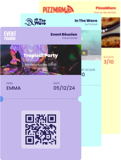Cartes, billets, invitations et tickets dématérialisés, accessibles depuis le wallet natif d'un smartphone.