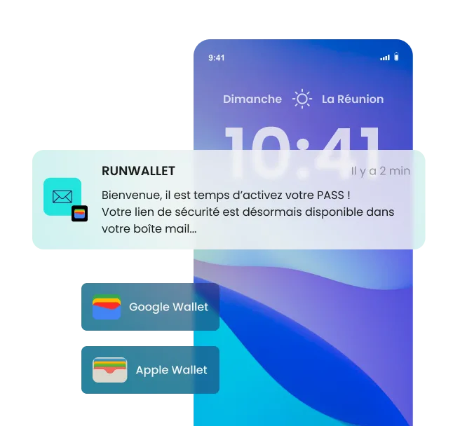 Notification envoyée à un client directement dans le wallet de son smartphone, sans application à installer.